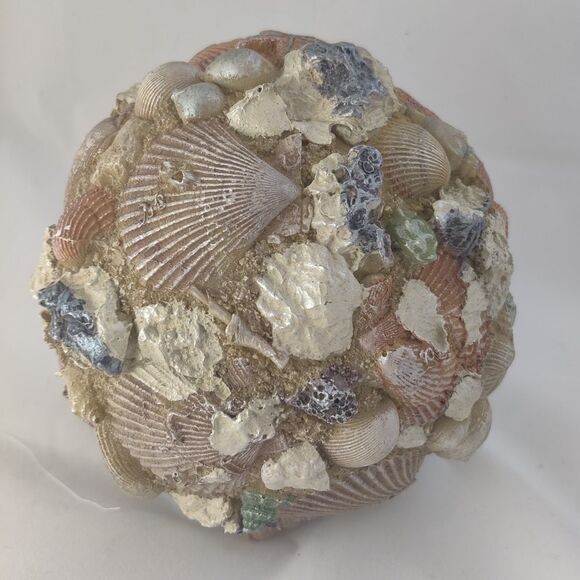 Seashell Ball Sphere Decor Hand Painted Ceramic Large ~6" Diameter - Picture 4 of 8
